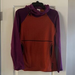 Melanzana Women’s pull over with Hood. Purple and Orange - Size Medium